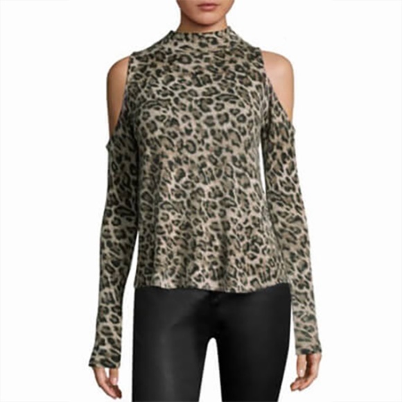 Generation Love Cashmere Cheetah Print Cold Shoulder Sweater M - Picture 2 of 11